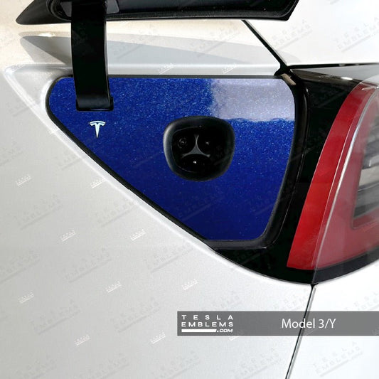 3M Deep Blue Metallic Tesla Charge Port Wrap - Tesla Emblems