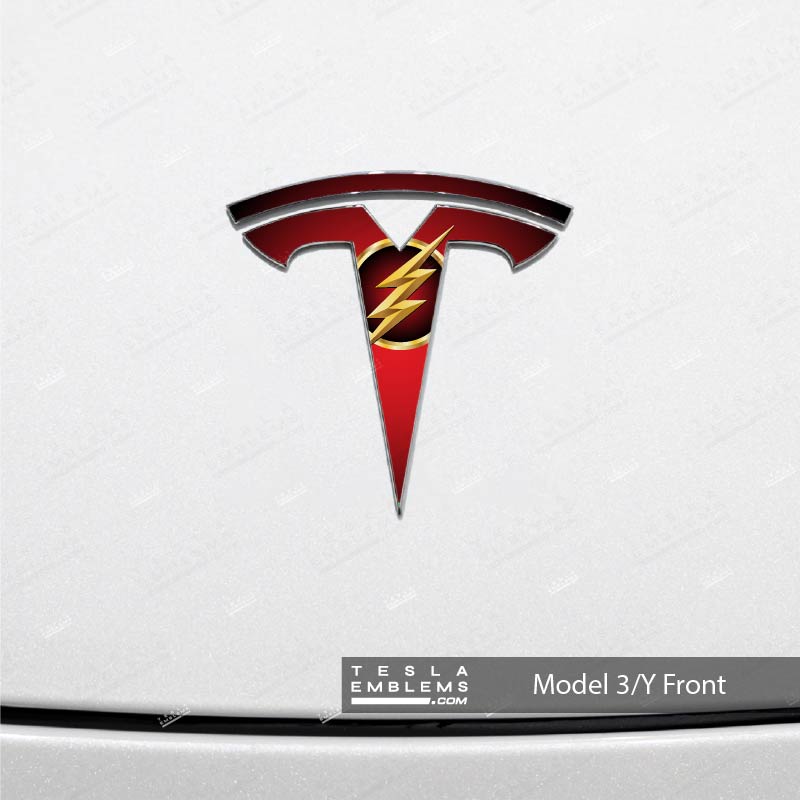 Flash Tesla Emblem Decals (Front + Back) - Tesla Emblems