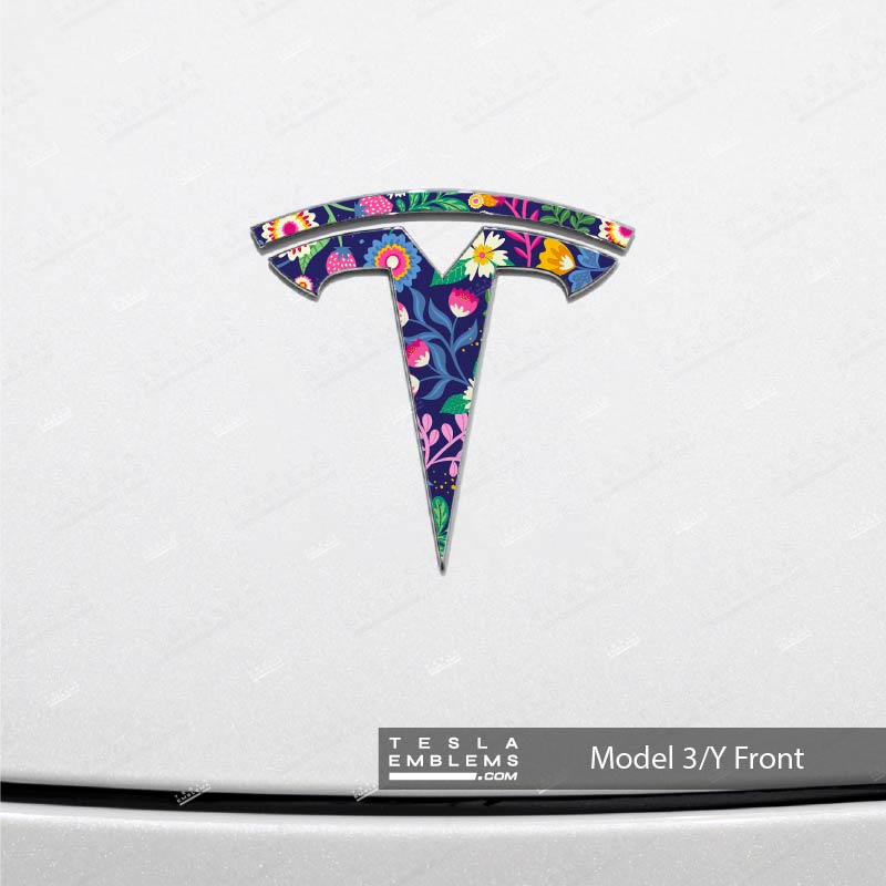 Floral Meadow Tesla Emblem Decals (Front + Back) - Tesla Emblems