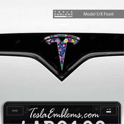 Floral Meadow Tesla Emblem Decals (Front + Back) - Tesla Emblems