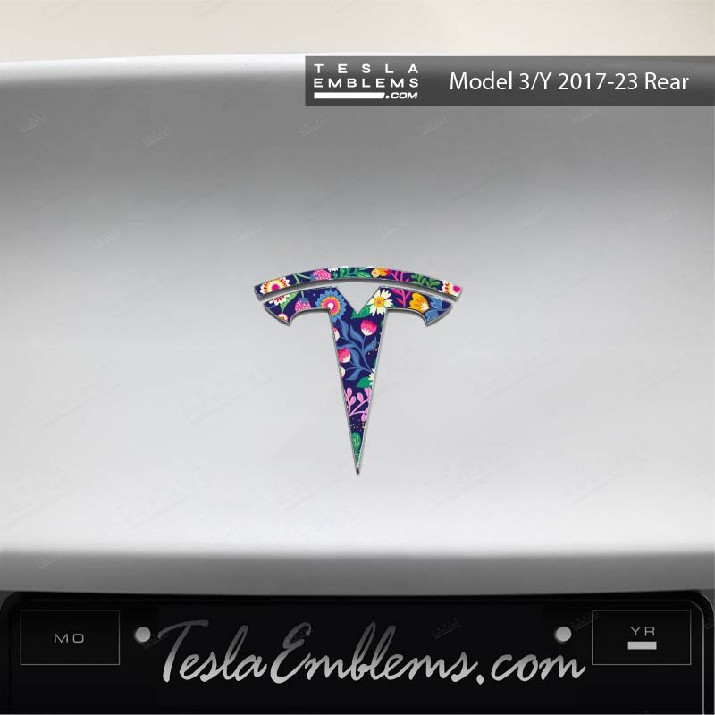 Floral Meadow Tesla Emblem Decals (Front + Back) - Tesla Emblems