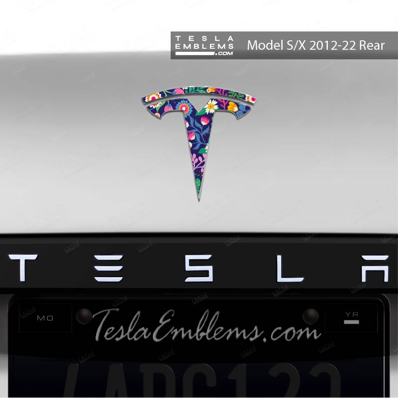 Floral Meadow Tesla Emblem Decals (Front + Back) - Tesla Emblems
