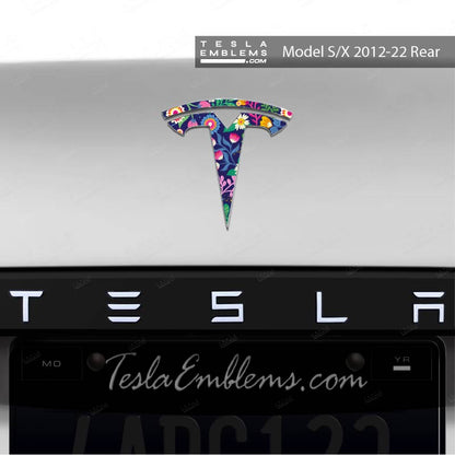 Floral Meadow Tesla Emblem Decals (Front + Back) - Tesla Emblems