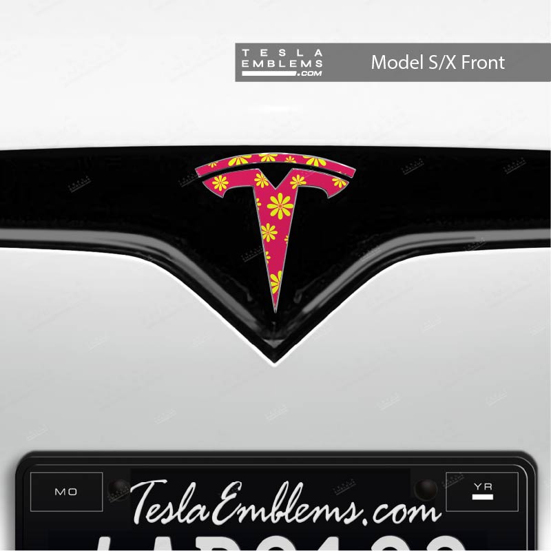 Flower Power Tesla Emblem Decals (Front + Back) - Tesla Emblems