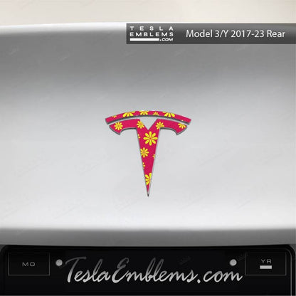 Flower Power Tesla Emblem Decals (Front + Back) - Tesla Emblems