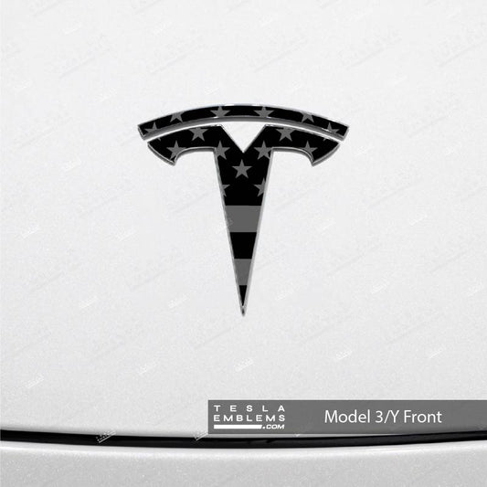 Ghost Black Patriot Flag Tesla Emblem Decals (Front + Back) - Tesla Emblems