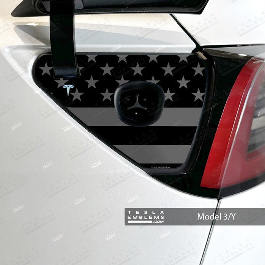Ghost Black Patriot Flag Tesla Charge Port Decal - Tesla Emblems