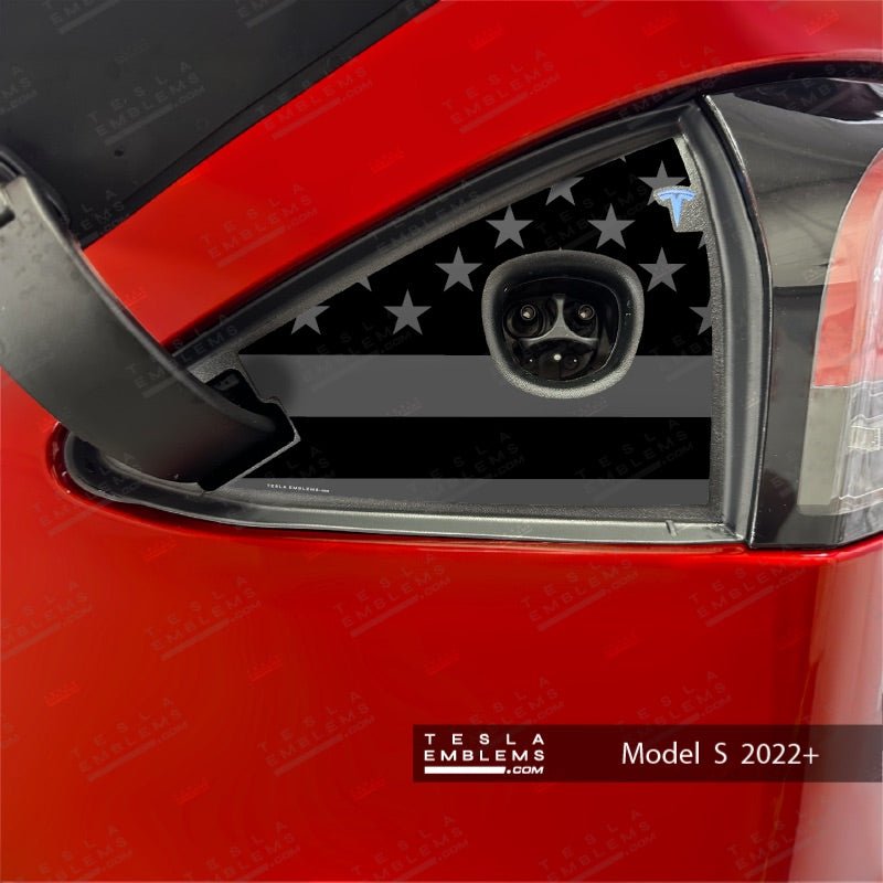 Ghost Black Patriot Flag Tesla Charge Port Wrap - Tesla Emblems