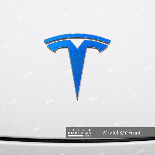 3M Gloss Fire Blue Tesla Emblem Decals (Front + Back) - Tesla Emblems