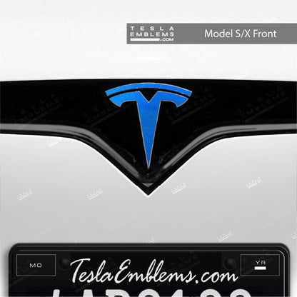 3M Gloss Fire Blue Tesla Emblem Decals (Front + Back) - Tesla Emblems