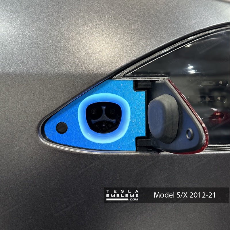 3M Gloss Fire Blue Tesla Charge Port Wrap - Tesla Emblems
