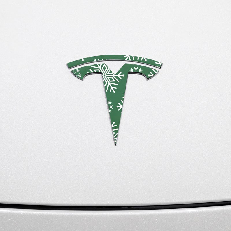 Snowflake Tesla Emblem Decals (Front + Back Emblem Decals) - Tesla Emblems