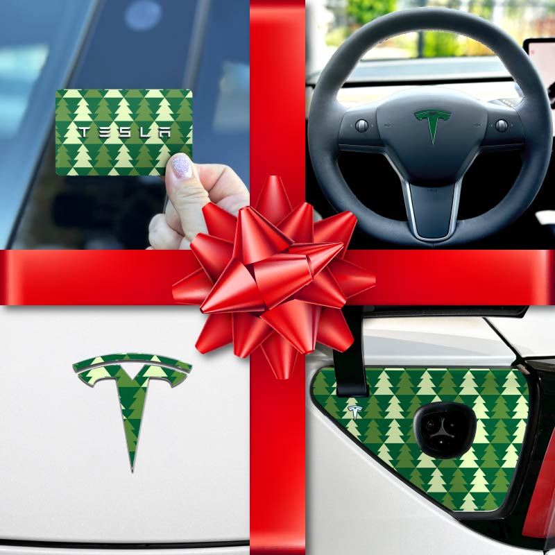 Holiday Bundle Green Xmas Trees Tesla Wrap Kit - Tesla Emblems