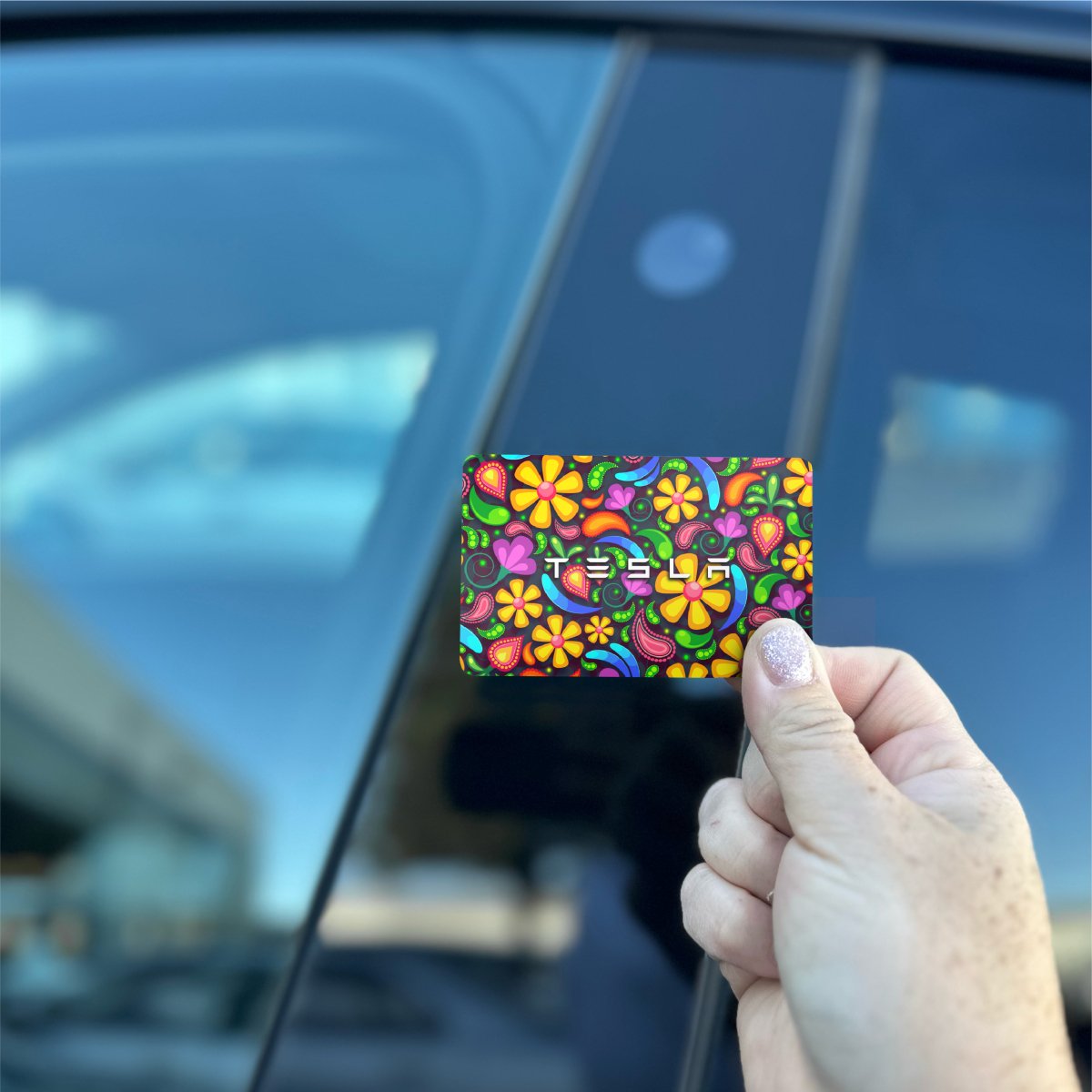 Groovy Bloom Tesla Keycard Decal - Tesla Emblems