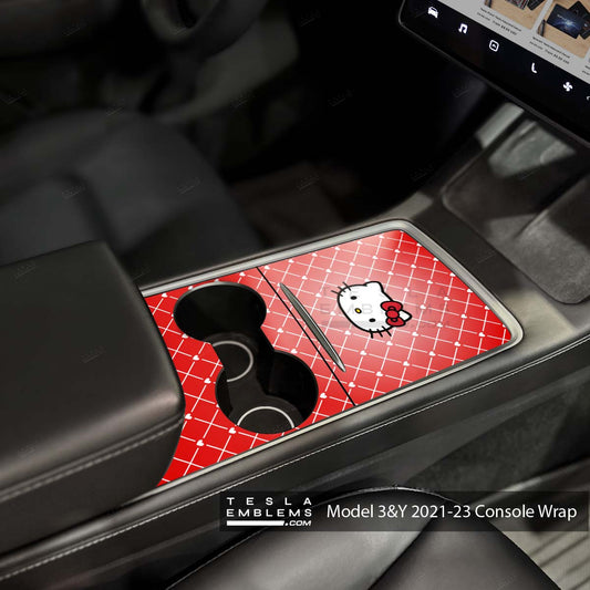 Hello Kitty Tesla Center Console Wrap Kit - Tesla Emblems