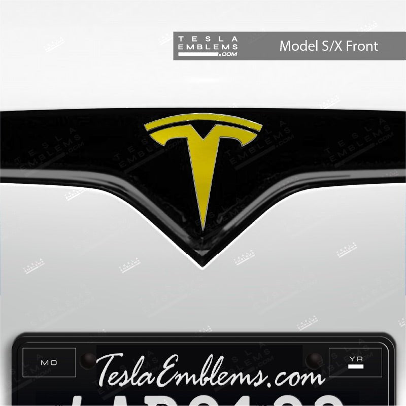 KPMF Matte Iced Yellow Titanium Tesla Emblem Decals (Front + Back) - Tesla Emblems