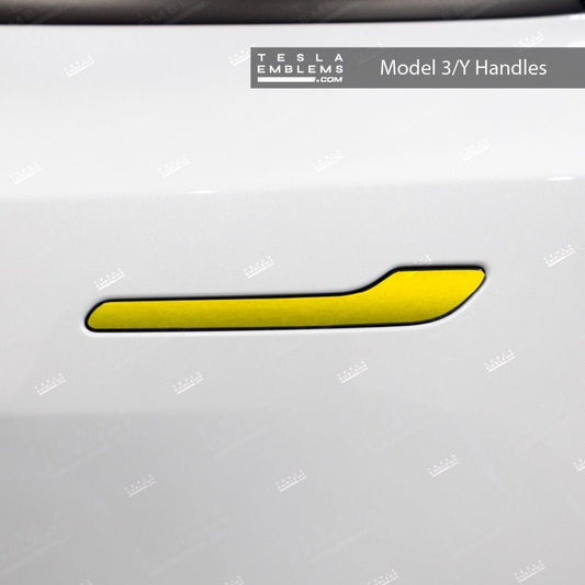 KPMF Matte Iced Yellow Titanium Tesla Door Handle Decals (4pcs) - Tesla Emblems