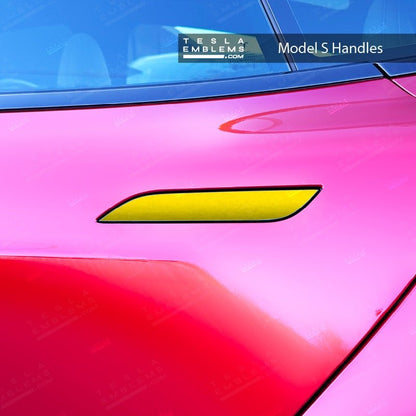 KPMF Matte Iced Yellow Titanium Tesla Door Handle Decals (4pcs) - Tesla Emblems
