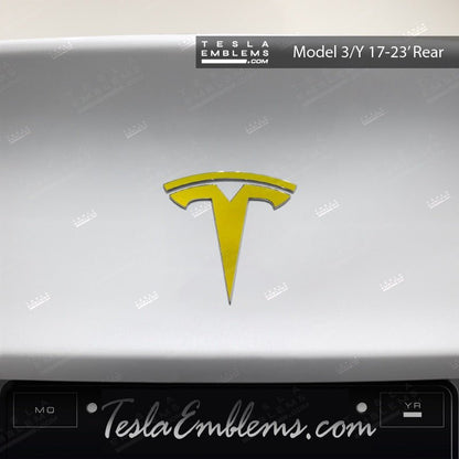 KPMF Matte Iced Yellow Titanium Tesla Emblem Decals (Front + Back) - Tesla Emblems