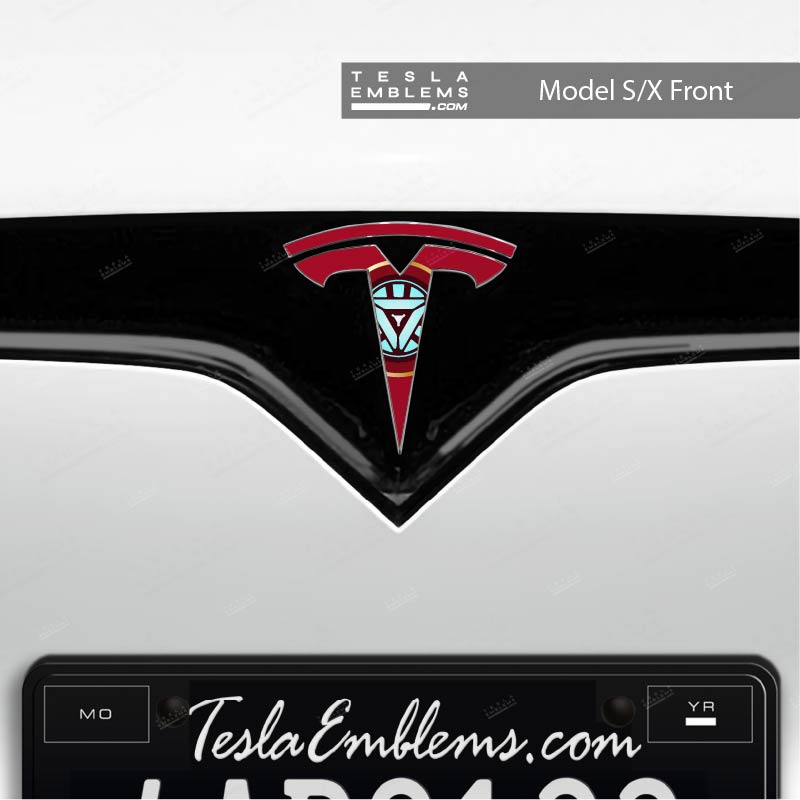 Iron Man Tesla Emblem Decals (Front + Back) - Tesla Emblems