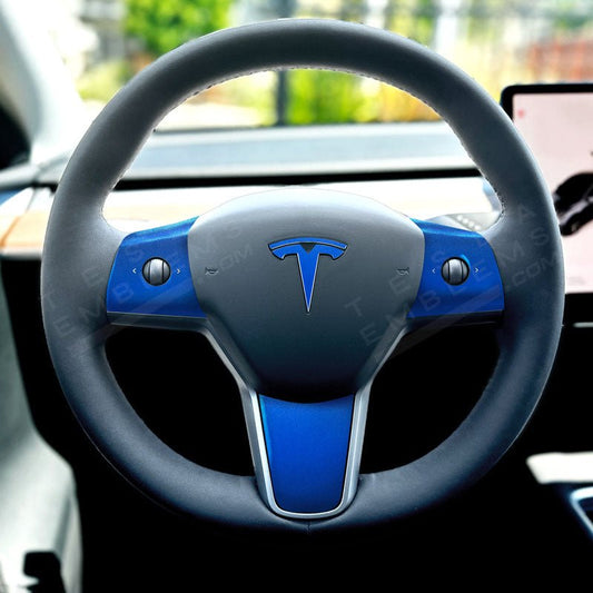 KPMF Matte Iced Blue Titanium Tesla Steering Wheel Trim Decal Kit (4pcs) - Tesla Emblems