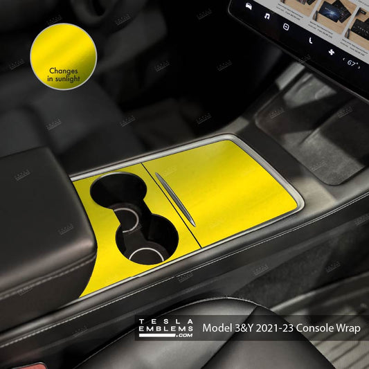 KPMF Matte Iced Yellow Titanium Center Console Wrap Kit - Tesla Emblems