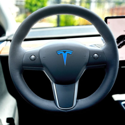 KPMF Matte Iced Blue Titanium Tesla Steering Wheel Emblem Decal - Tesla Emblems