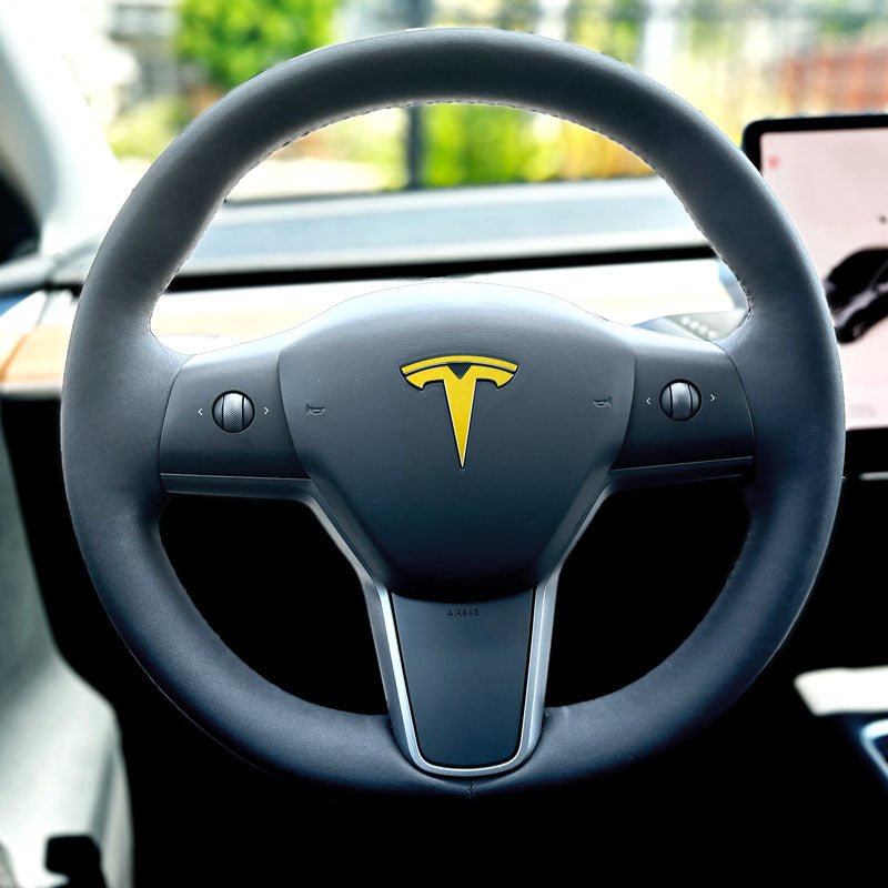 KPMF Matte Iced Yellow Titanium Tesla Steering Wheel Emblem Decal - Tesla Emblems