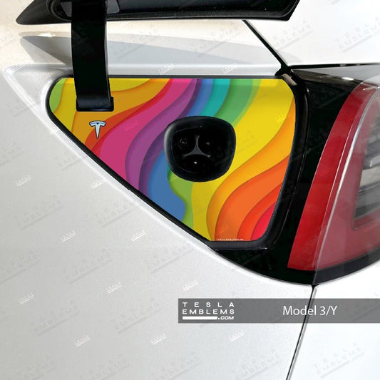 Layered Rainbow Tesla Charge Port Decal - Tesla Emblems
