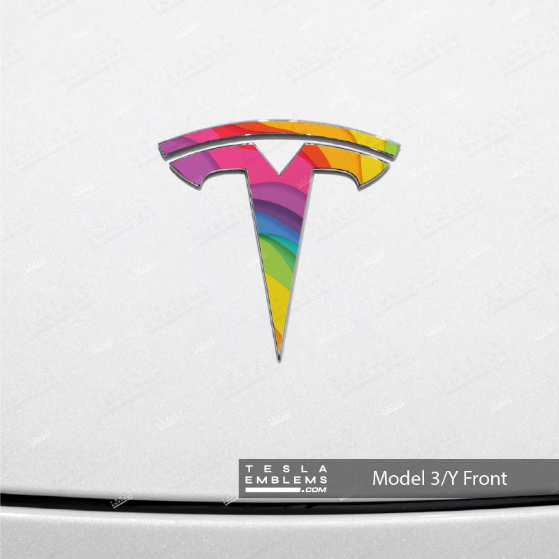 Layered Rainbow Tesla Emblem Decals (Front + Back) - Tesla Emblems