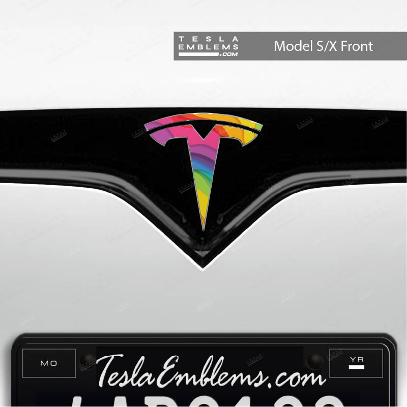 Layered Rainbow Tesla Emblem Decals (Front + Back) - Tesla Emblems