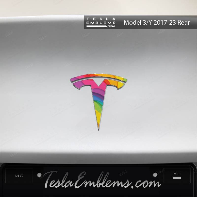 Layered Rainbow Tesla Emblem Decals (Front + Back) - Tesla Emblems