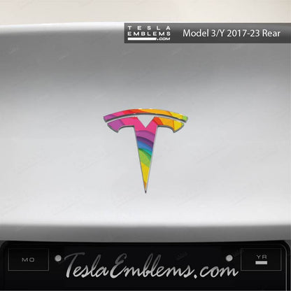 Layered Rainbow Tesla Emblem Decals (Front + Back) - Tesla Emblems