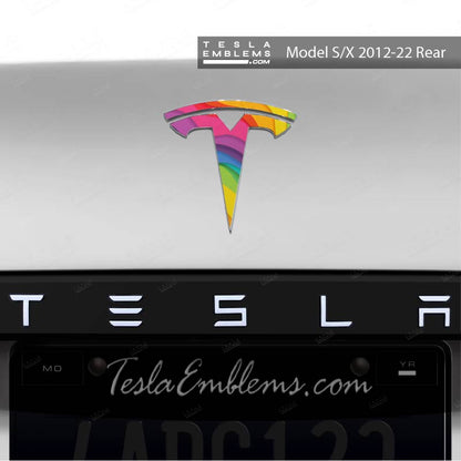 Layered Rainbow Tesla Emblem Decals (Front + Back) - Tesla Emblems