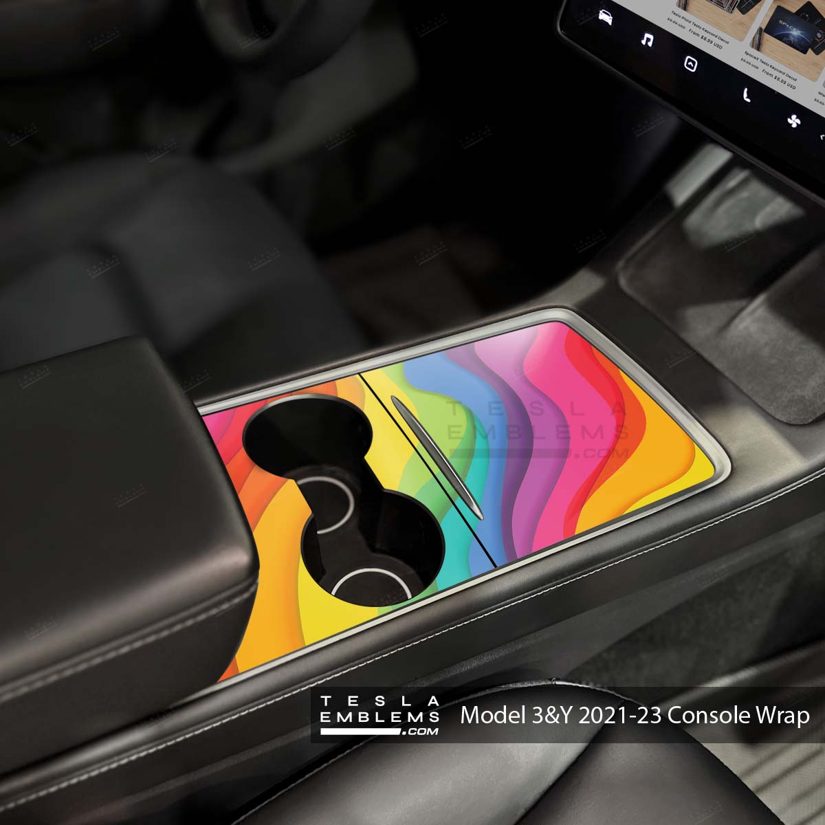 Layered Rainbow Tesla Center Console Wrap Kit - Tesla Emblems