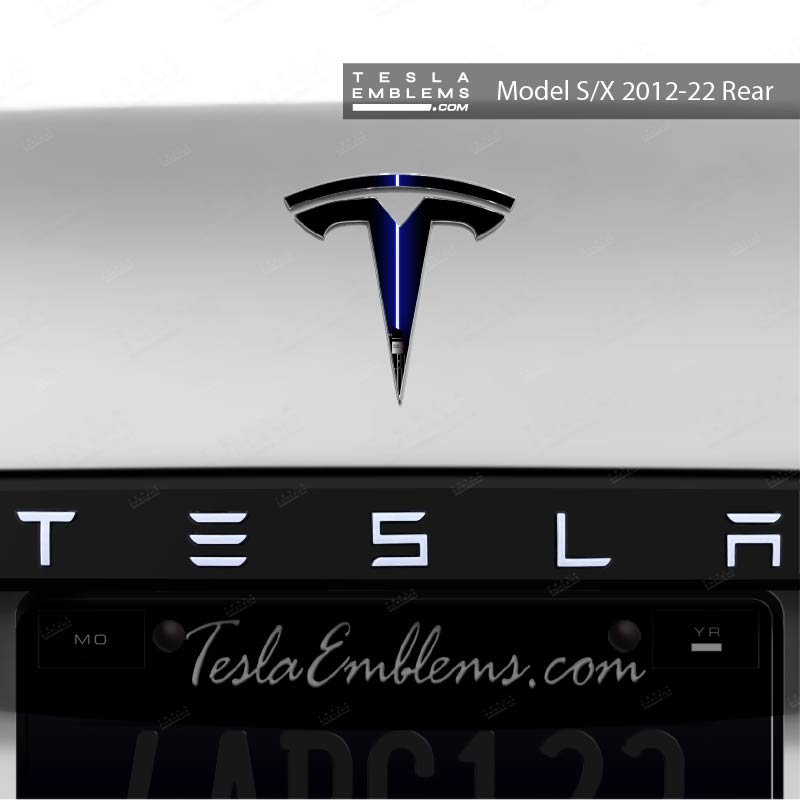 Blue Lightsaber Tesla Emblem Decals (Front + Back) - Tesla Emblems