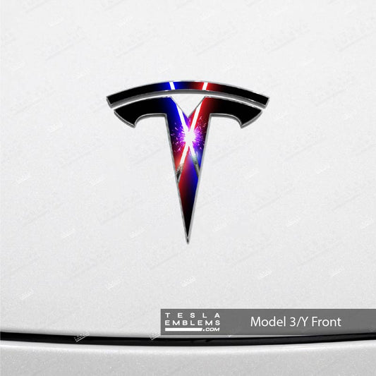 Lightsaber Clash Tesla Emblem Decals (Front + Back) - Tesla Emblems