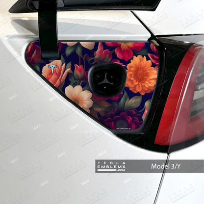 Midnight Bloom Tesla Charge Port Decal - Tesla Emblems