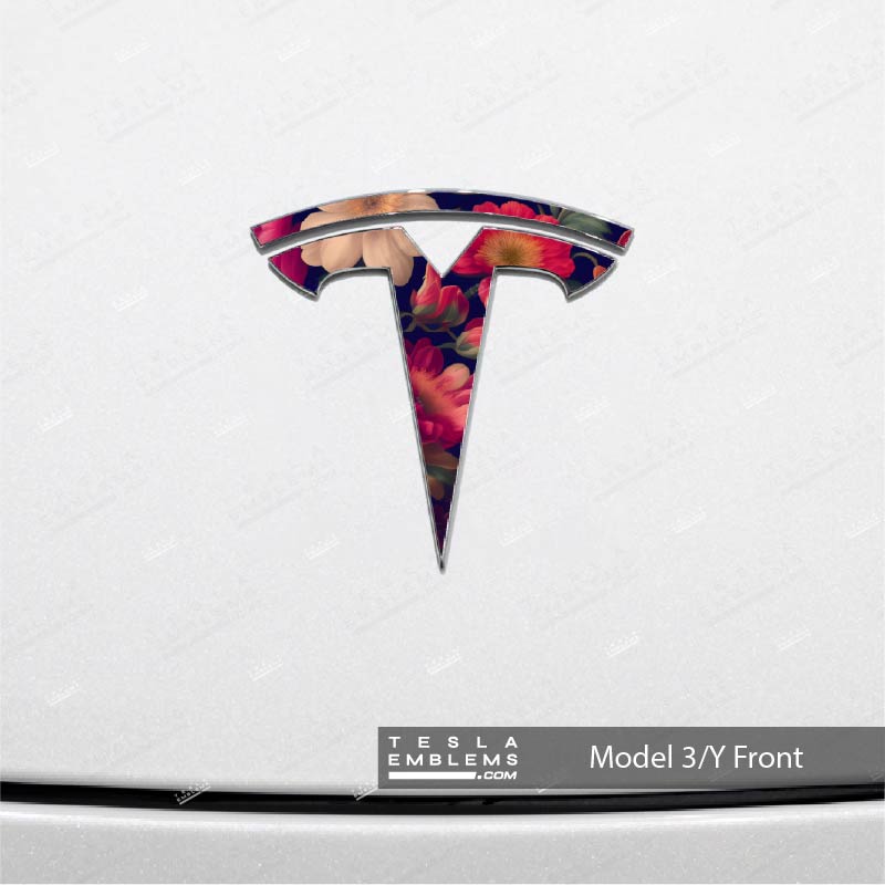 Midnight Bloom Tesla Emblem Decals (Front + Back) - Tesla Emblems