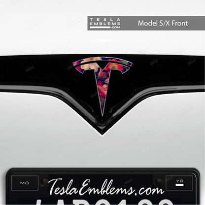 Midnight Bloom Tesla Emblem Decals (Front + Back) - Tesla Emblems