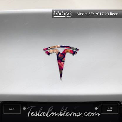 Midnight Bloom Tesla Emblem Decals (Front + Back) - Tesla Emblems