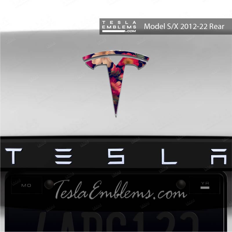 Midnight Bloom Tesla Emblem Decals (Front + Back) - Tesla Emblems