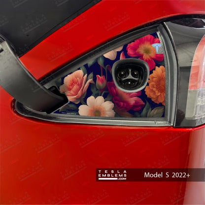 Midnight Bloom Tesla Charge Port Wrap - Tesla Emblems