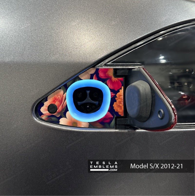 Midnight Bloom Tesla Charge Port Wrap - Tesla Emblems