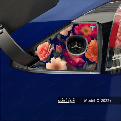 Midnight Bloom Tesla Charge Port Wrap - Tesla Emblems