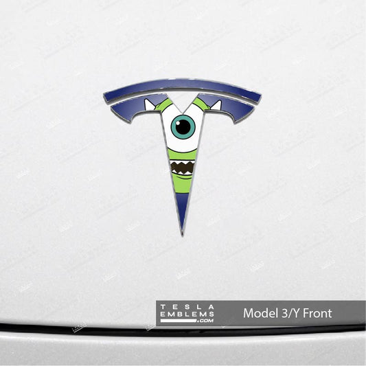 Monsters Inc Mike Tesla Emblem Decals (Front + Back) - Tesla Emblems