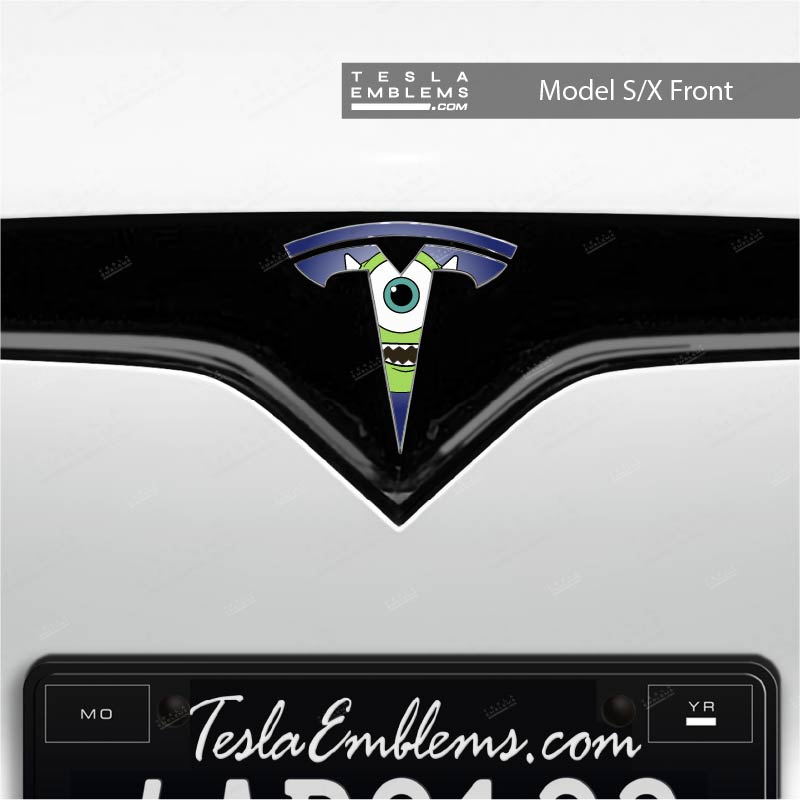 Monsters Inc Mike Tesla Emblem Decals (Front + Back) - Tesla Emblems