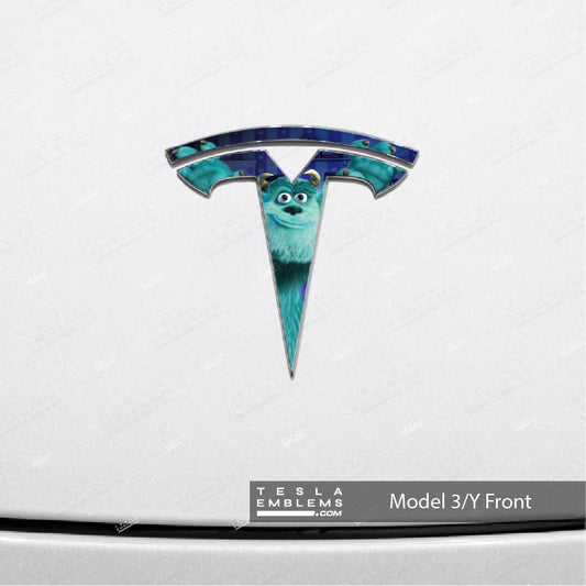 Monsters Inc Sully Tesla Emblem Decals (Front + Back) - Tesla Emblems