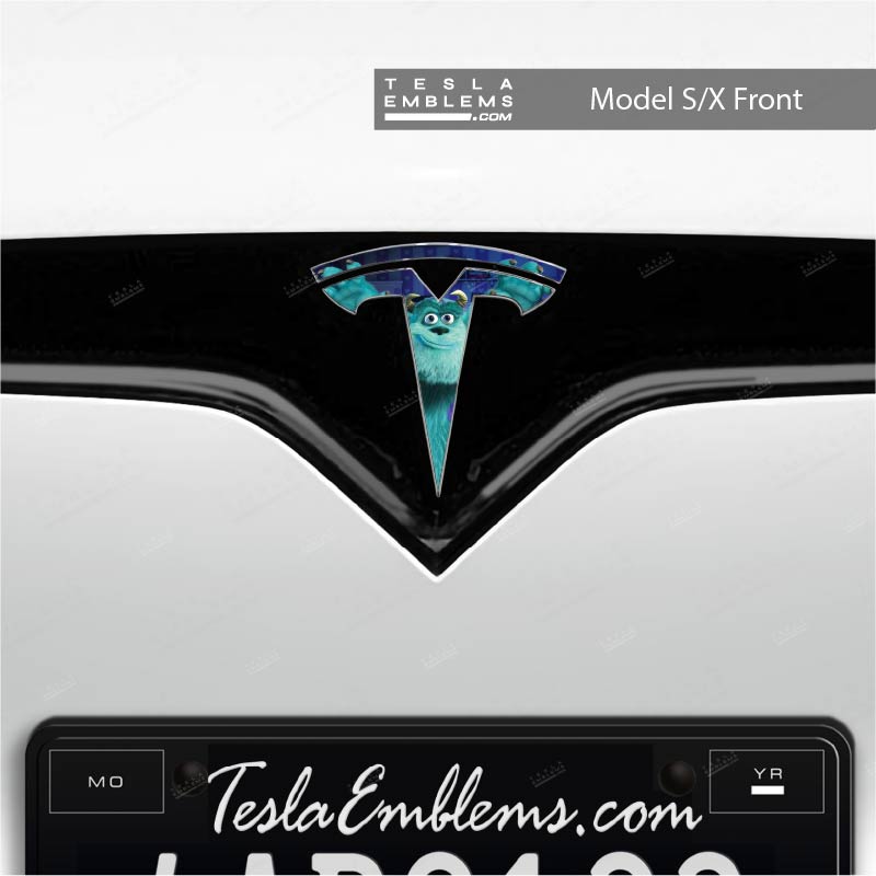Monsters Inc Sully Tesla Emblem Decals (Front + Back) - Tesla Emblems