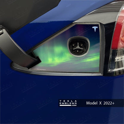 Northern Lights Tesla Charge Port Wrap - Tesla Emblems